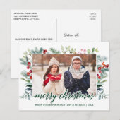 Carte Postale Calligraphie Noël Verdure Couple Photo Vert (Devant / Derrière)
