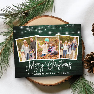 Carte Postale Calligraphie Noël Vert Lumières bois 3 Photo