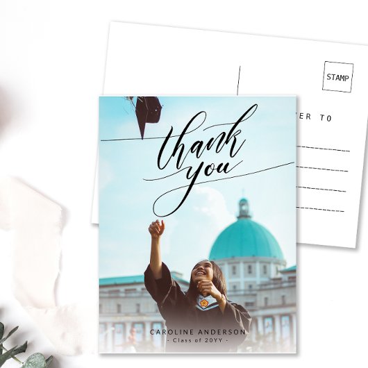 Carte Postale Calligraphie Photo Graduation Blank Merci
