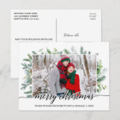 Carte Postale Calligraphie Pin de Noël Vert Couple Photo (Devant / Derrière)