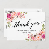 Carte Postale Calligraphie Pink Blush Floral Mariage Merci (Devant / Derrière)