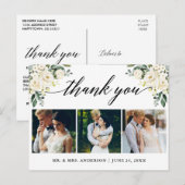 Carte Postale Calligraphie Remerciement de Mariage Fleur Blanche (Devant / Derrière)