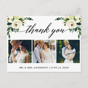 Carte Postale Calligraphie remerciement photo de mariage floral 