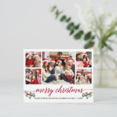 Carte Postale Calligraphie rouge moderne 5 Photo Famille Noël (Debout devant)