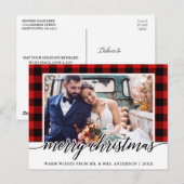 Carte Postale Calligraphie Rouge Plaid Mariage photo Noël (Devant / Derrière)