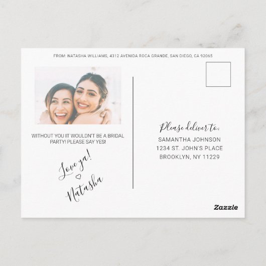 Carte Postale Calligraphie Rustique Photo Bridesmaid Proposition (Dos)