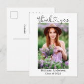 Carte Postale Calligraphie Script Heart Graduate Photo Merci (Devant / Derrière)