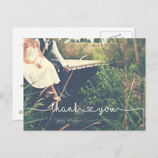 Carte Postale Calligraphie Script Mariage MERCI photo (Devant / Derrière)