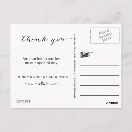 Carte Postale Calligraphie Script Mariage MERCI photo (Dos)