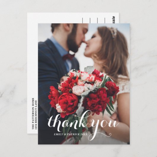 Carte Postale Calligraphie Script Mariage Merci Postcard II (Devant / Derrière)