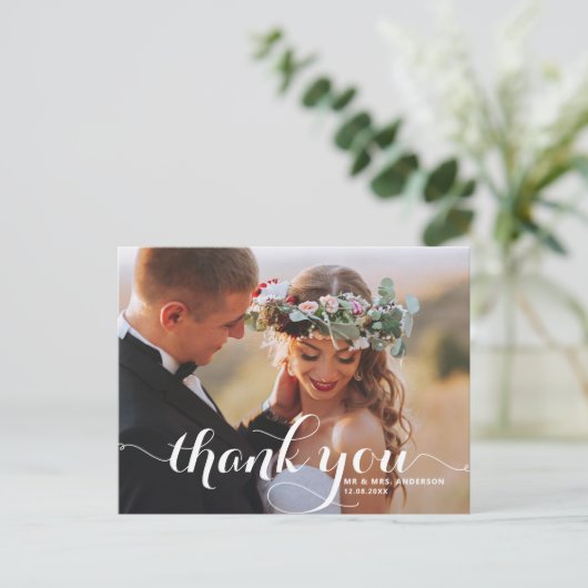 Carte Postale Calligraphie Script Mariage photo Merci (Debout devant)