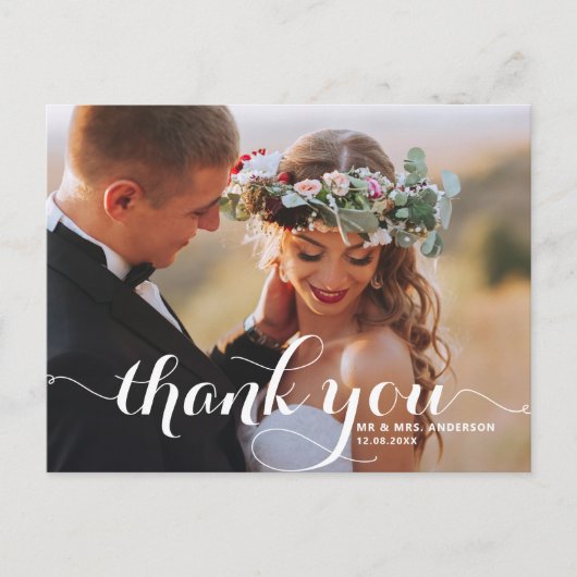 Carte Postale Calligraphie Script Mariage photo Merci (Devant)