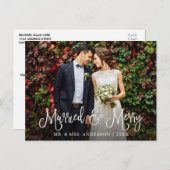 Carte Postale Calligraphie Script Marié et Joyeux Mariage photo (Devant / Derrière)