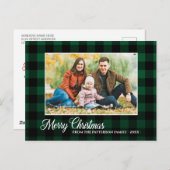 Carte Postale Calligraphie Script Photo Vert Plaid Noël (Devant / Derrière)