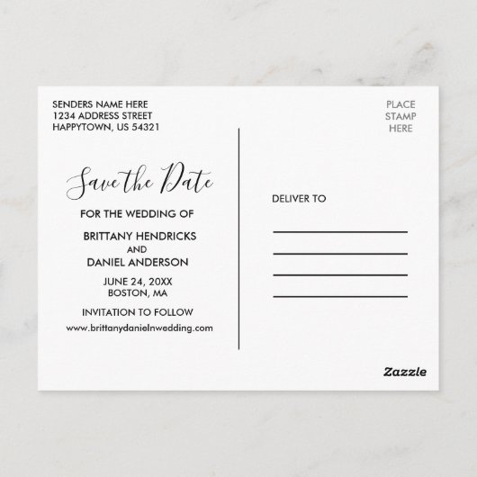 Carte Postale Calligraphie Se Marier Enregistrer La Date Photo (Dos)