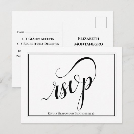 Carte Postale Calligraphie simple et élégante Mariage RSVP (Devant / Derrière)