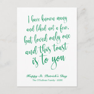 Carte Postale Calligraphie simple Irlandais Toast St. Patrick's 