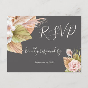Carte Postale Calligraphie simple Mariage floral rustique RSVP P