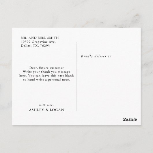 Carte Postale Calligraphie simple Merci rustique (Dos)