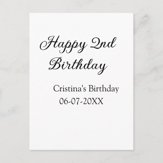 Carte Postale calligraphie simple minimale joyeux 2e anniversair (Devant)