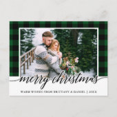 Carte Postale Calligraphie Vert Plaid Couple Photo Noël (Devant)