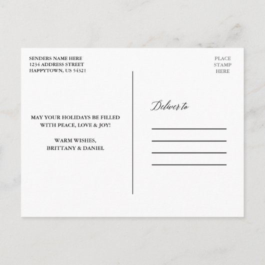 Carte Postale Calligraphie Vert Plaid Mariage photo Noël (Dos)