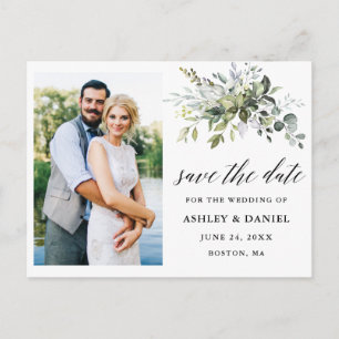 Carte Postale Calligraphie verte Enregistrer la photo Date