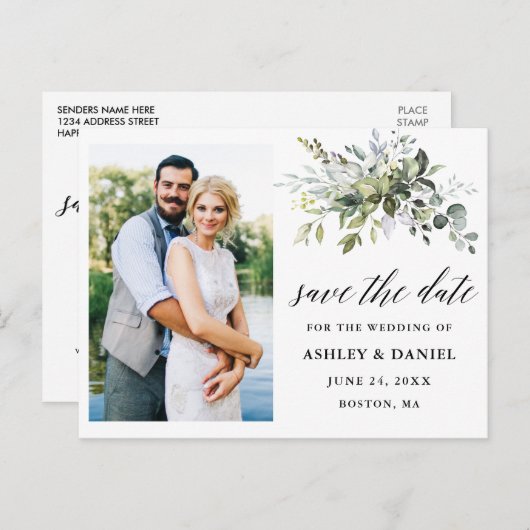 Carte Postale Calligraphie verte Enregistrer la photo Date (Devant / Derrière)