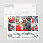 Carte Postale Calligraphie verte moderne 5 Photo Joyeux Noël (Devant / Derrière)