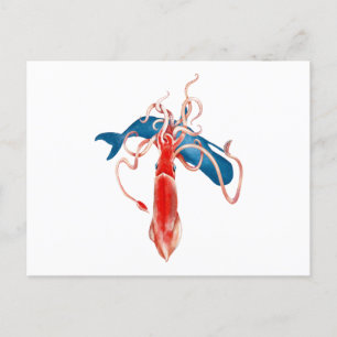 Carte Postale Calmar géant contre baleine