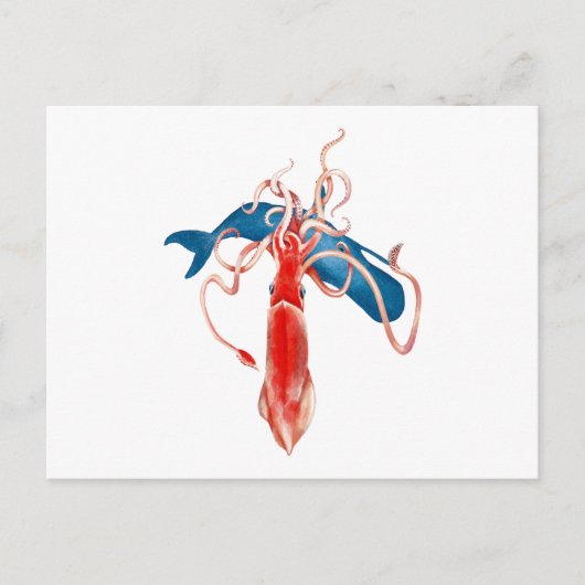 Carte Postale Calmar géant contre baleine (Devant)