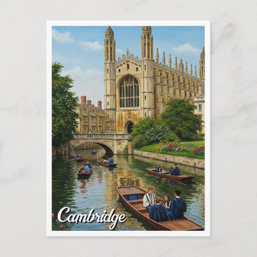 Carte Postale Cambridge University England Punting Travel (Devant)