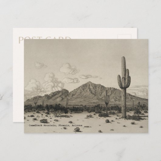 Carte Postale Camelback Mountain Saguaro Cactus noir et blanc (Devant / Derrière)