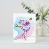 Carte Postale Caméléon et abeille aquarelle colorés lumineux. (Debout devant)