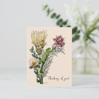 Carte Postale Caméléon floral beige vintage Art Pensée pour toi