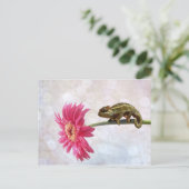 Carte Postale Caméléon vert à fleur rose (Debout devant)