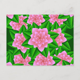 Carte Postale Camélias rose glacé et feuilles vertes