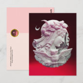 CARTE POSTALE CAMEO ANTIQUE, DAME DE LUNE DE NUIT AVEC OWL (Devant / Derrière)