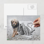 Carte Postale Caméra Crayon - Chien et Chat (Devant / Derrière)