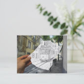 Carte Postale Caméra Crayon - Tramway Lisbonne (Debout devant)