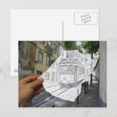 Carte Postale Caméra Crayon - Tramway Lisbonne (Devant / Derrière)