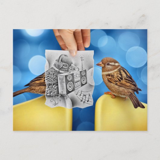 Carte Postale Caméra Crayon Vs - Electro Bird (Devant)