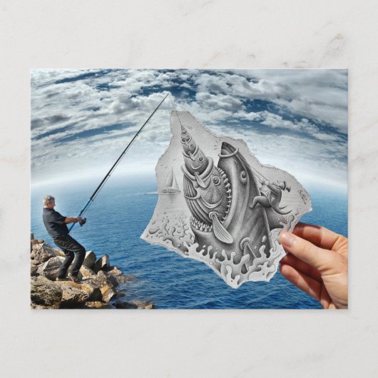 Carte Postale Caméra Crayon Vs - Requin (Devant)