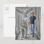 Carte Postale Caméra Crayon Vs - Tigre, Chouette, Homme (Devant / Derrière)