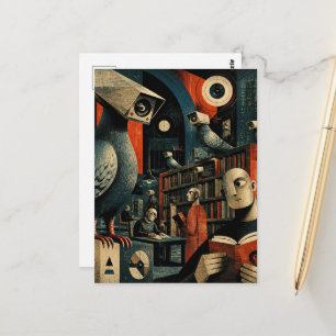 Carte Postale caméra de surveillance surréaliste pigeons dans la