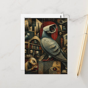Carte Postale caméra de surveillance surréaliste pigeons dans la