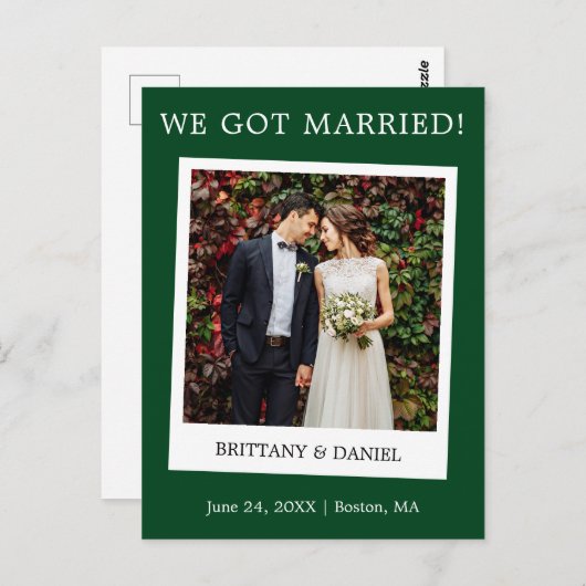 Carte Postale Caméra instantanée Mariage photo Faire-part vert (Devant / Derrière)