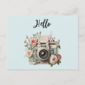 Carte Postale Camera with Flowers Retro Pastel Hello (Devant)
