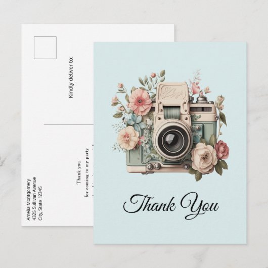 Carte Postale Camera with Flowers Retro Pastel Image Thank You (Devant / Derrière)