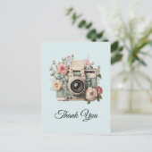 Carte Postale Camera with Flowers Retro Pastel Image Thank You (Debout devant)